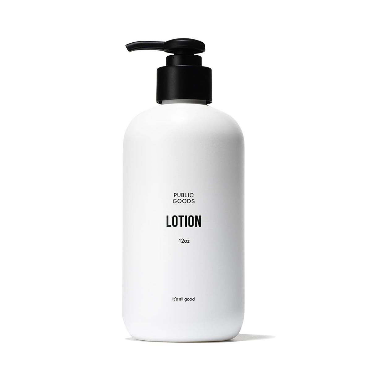 Loción Public Goods en botella para cuerpo y manos, hidratación diaria suave.