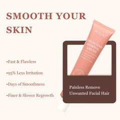 PUILOG facial depilatory cream system with beveled-tube tip for easy, mess-free application.