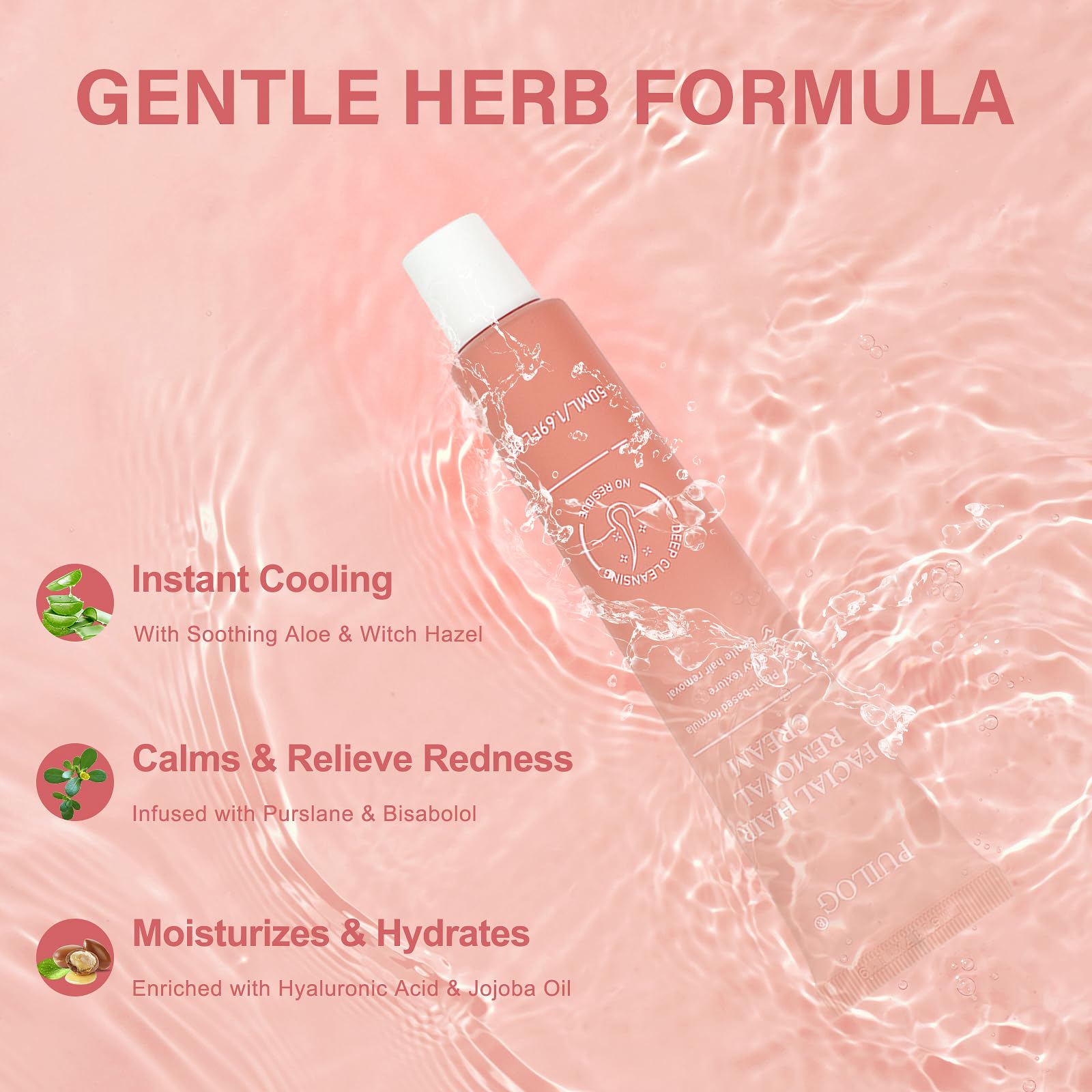 PUILOG formula with hyaluronic acid and aloe hydrates during removal.