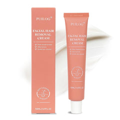 PUILOG facial hair removal cream bottle close-up for makeup-ready skin.