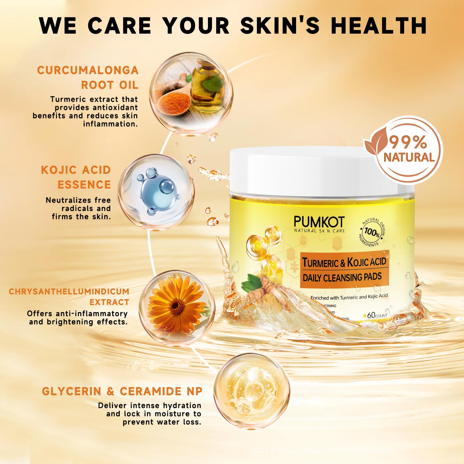 Pumkot disco limpiador cúrcuma ácido kojico, dorso: exfoliación suave para la piel.