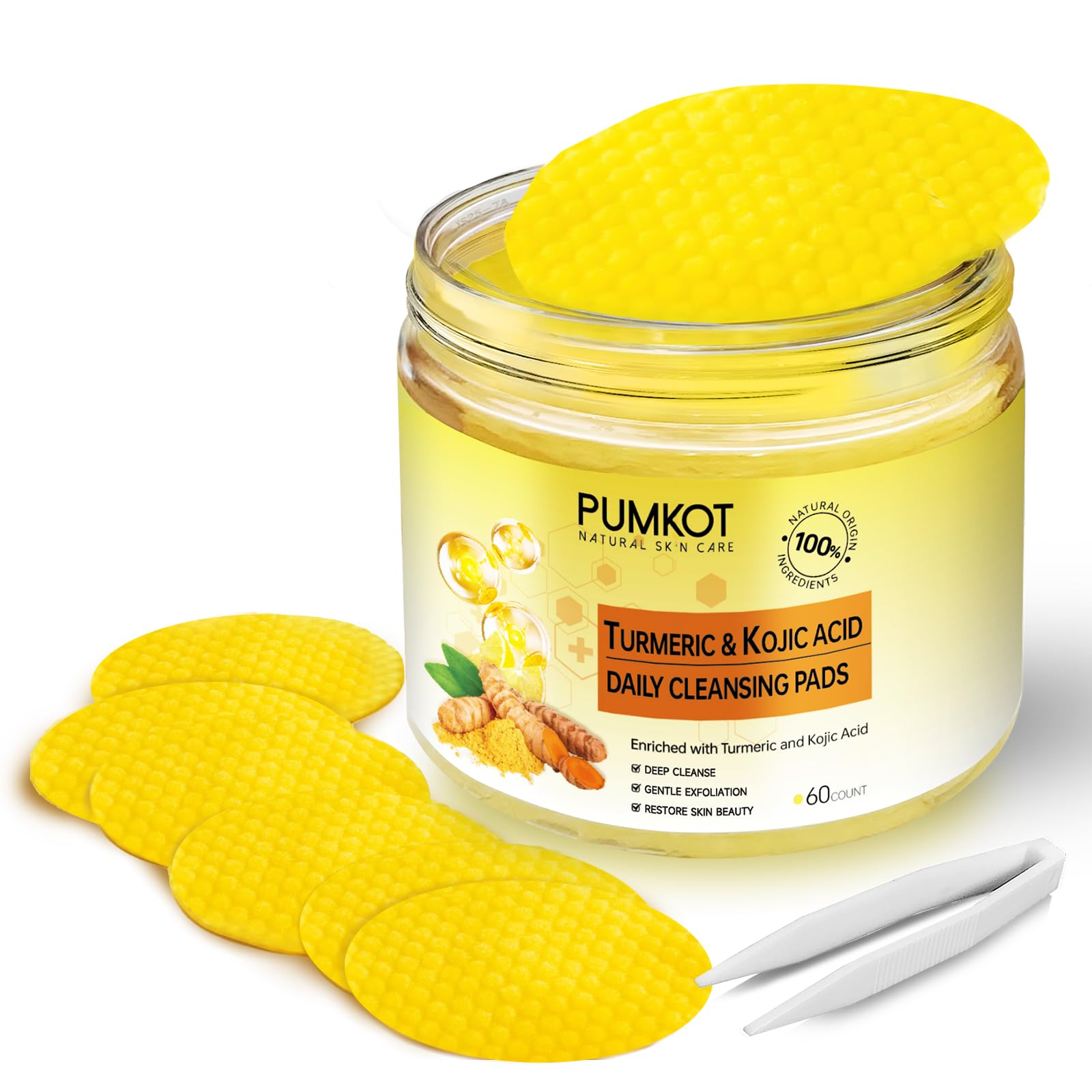Pumkot disco limpiador cúrcuma ácido kojico, frente: limpieza profunda y poros refinados.