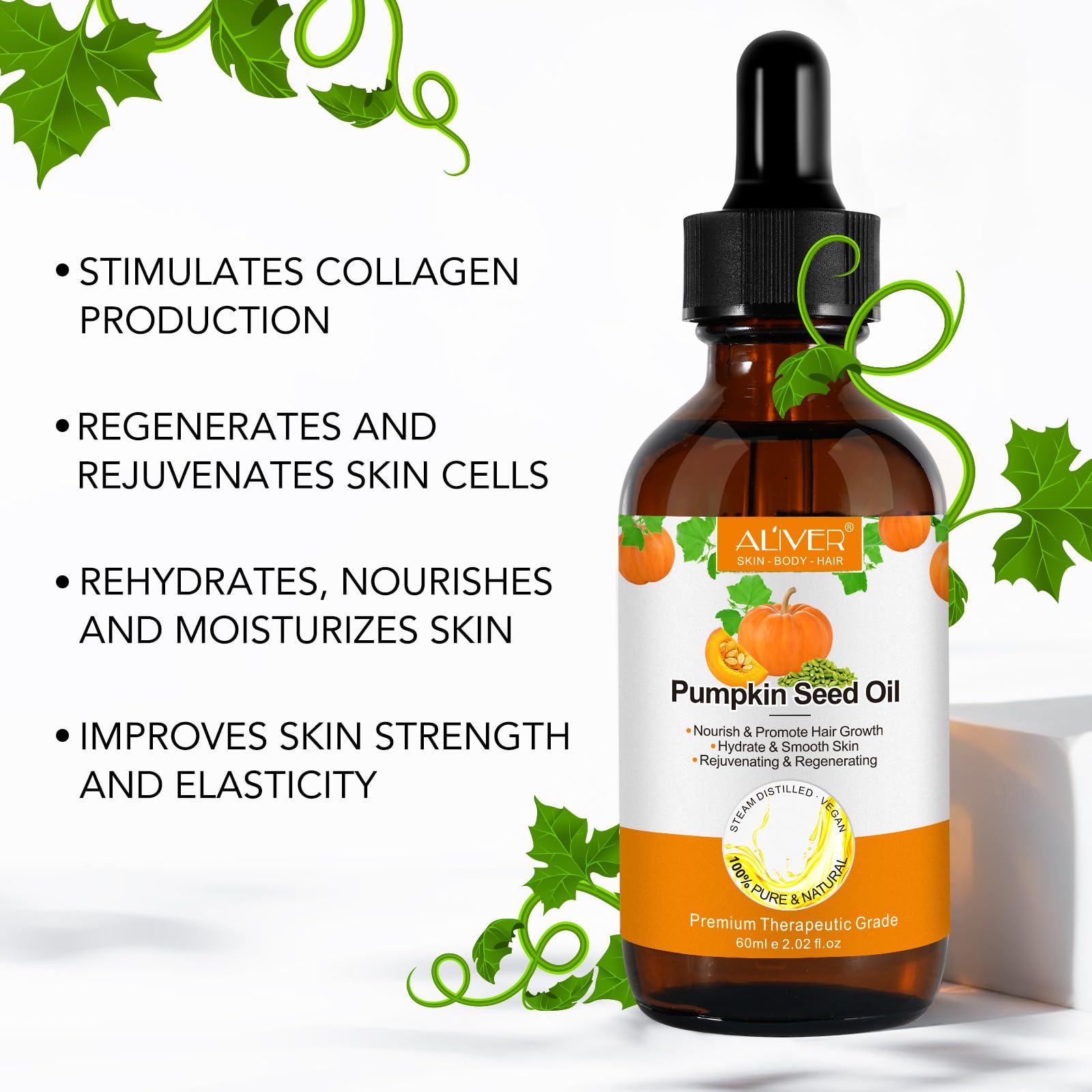 Cuticle care with Pumpkin Seed Oil; supports nails and skin around fingertips.