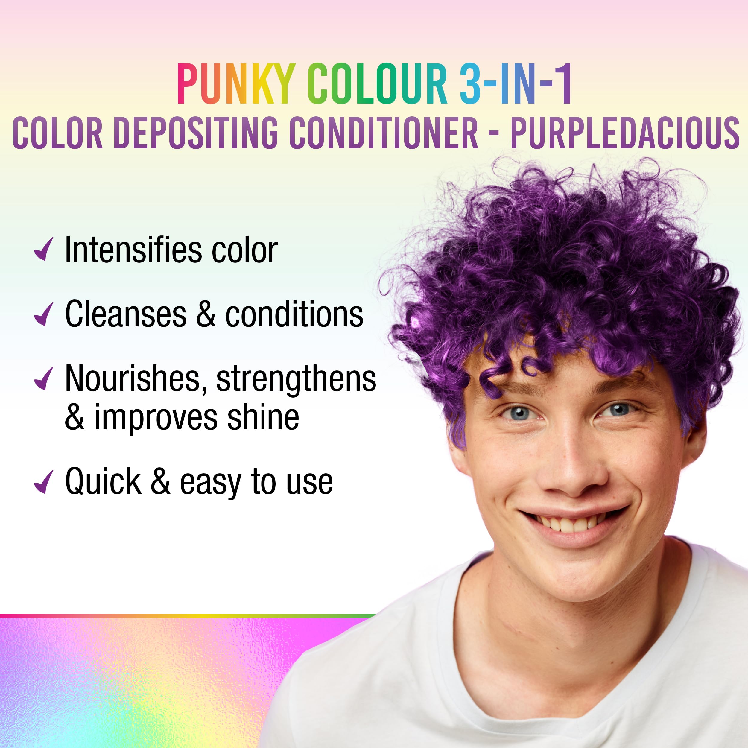 Punky 3-en-1, aplicación en cabello húmedo para renovar Purpledacious entre lavados.