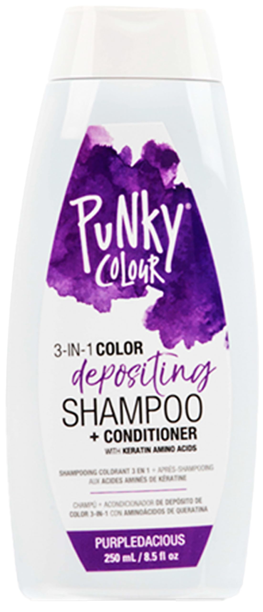 Punky 3-en-1: botella con tono púrpura vibrante para realzar color y brillo.
