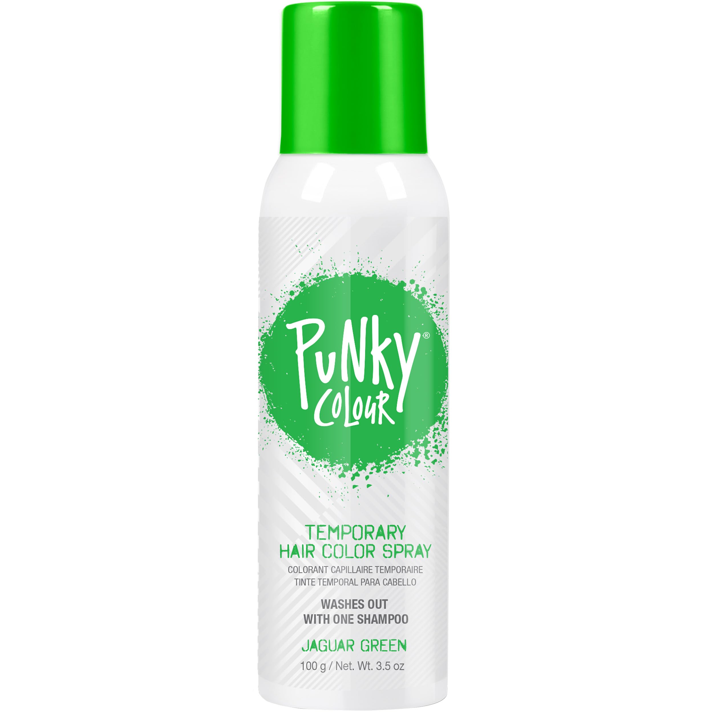 Punky Jaguar Green hair color spray shown in packaging for easy color choice.