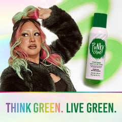 Punky Jaguar Green spray applied to hair for instant color.