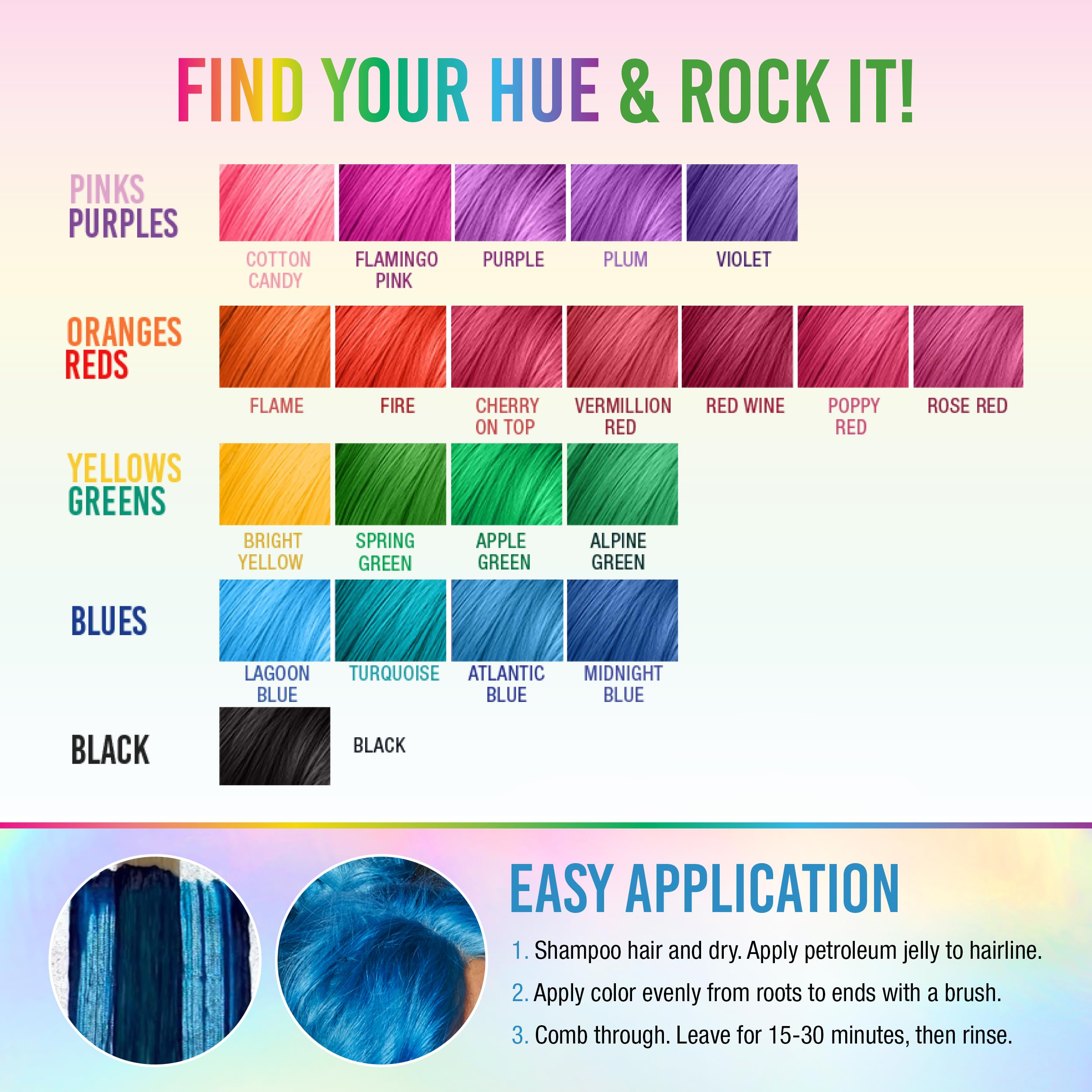 Punky Lagoon Blue conditioning hair care supports silky, non-damaging color results.