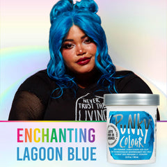 Punky Lagoon Blue hair strand detail highlights glossy semi-permanent color.