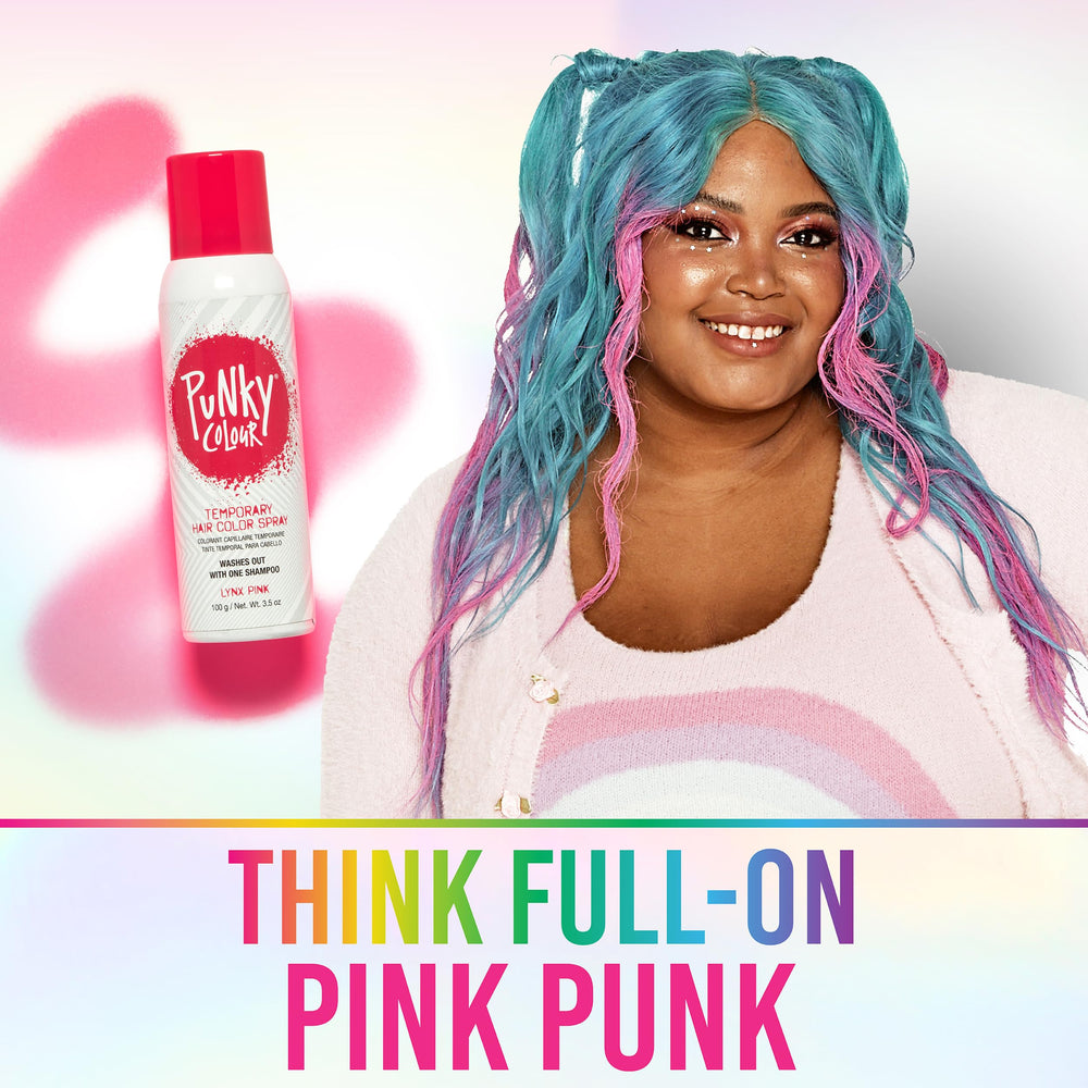 Punky Lynx Pink fast-drying color for festival-ready hair.