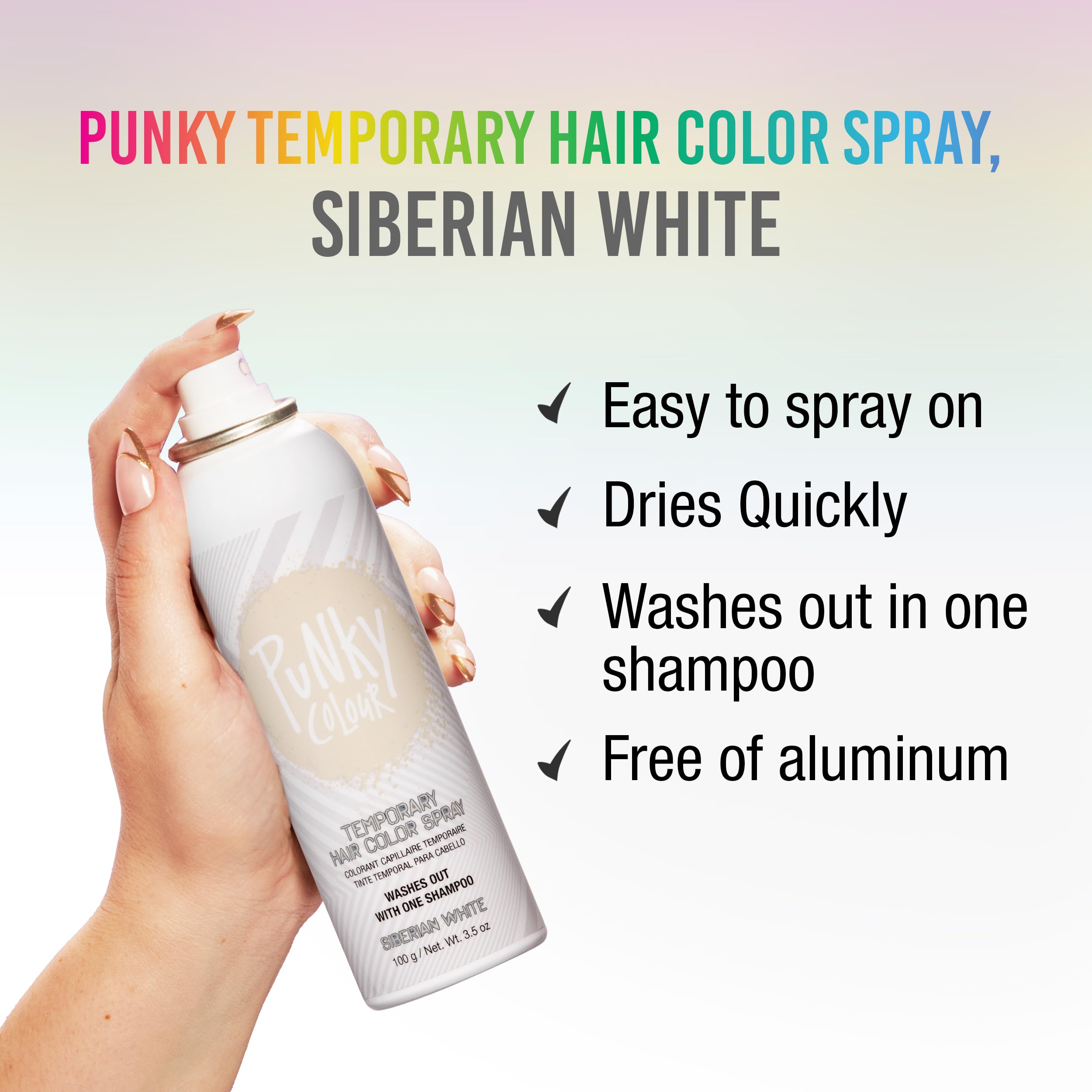 Punky Siberian White spray nozzle action delivering bold color.