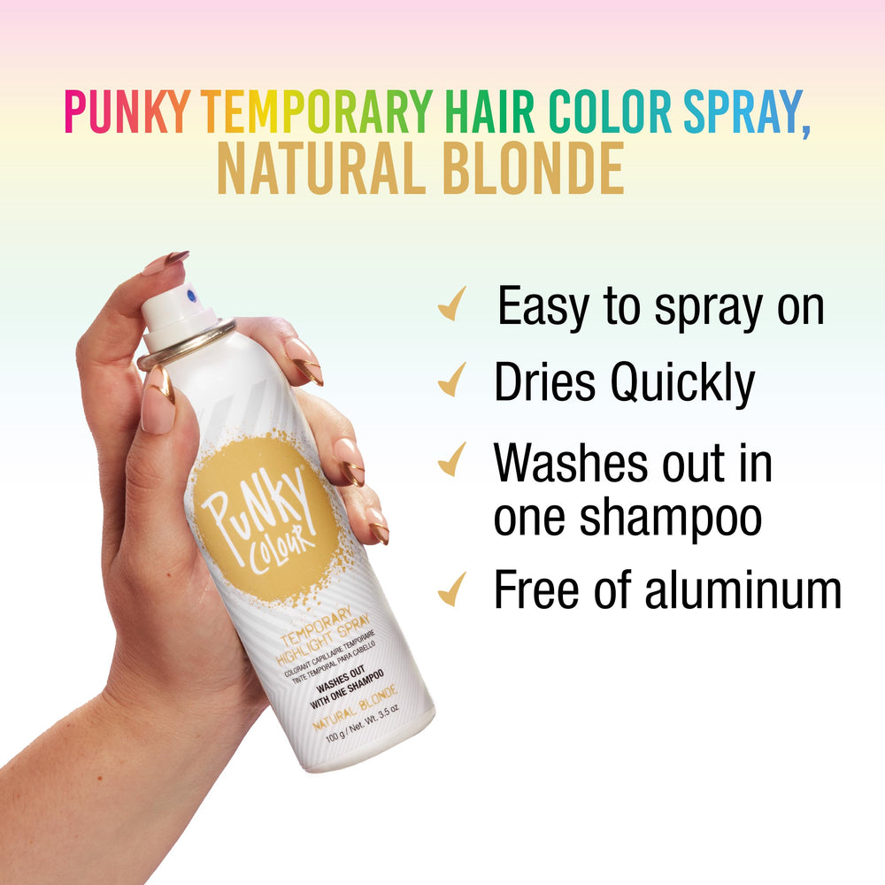 Punky Temporary Hair Highlight Spray applied on hair for instant color.