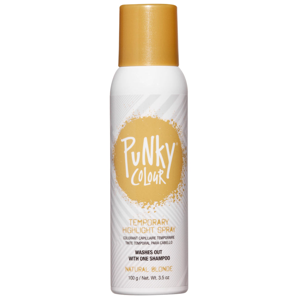 Punky Temporary Hair Highlight Spray bottle close-up for travel-ready color.