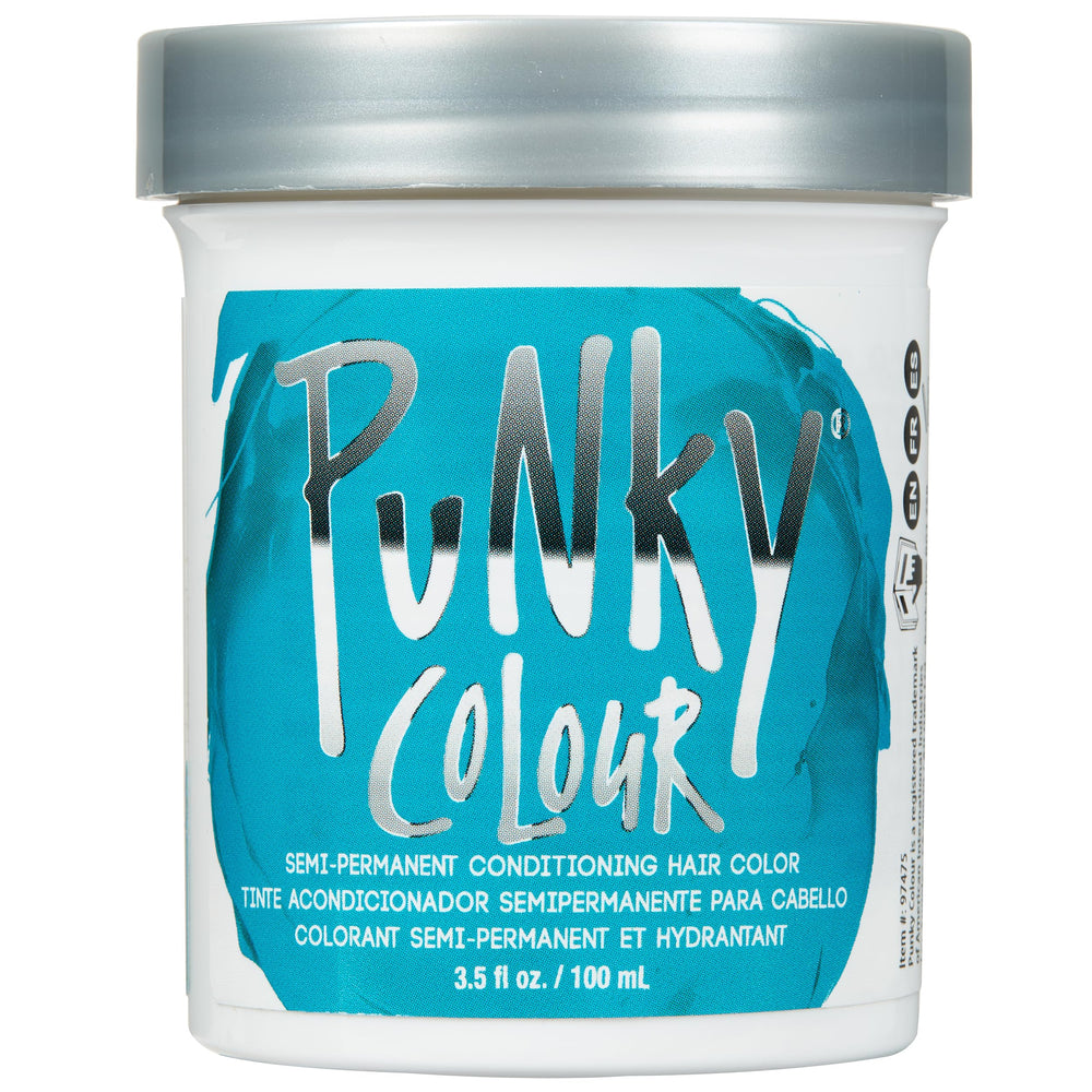 Punky Turquoise semi-permanent bottle close-up showing vibrant color and conditioning formula