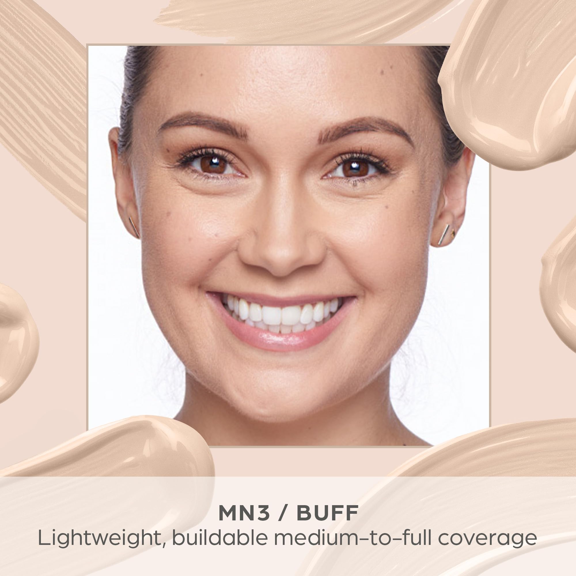 Swatches showing buildable medium-to-full coverage with PÜR MINERALS 4-in-1 Sculpting Concealer.