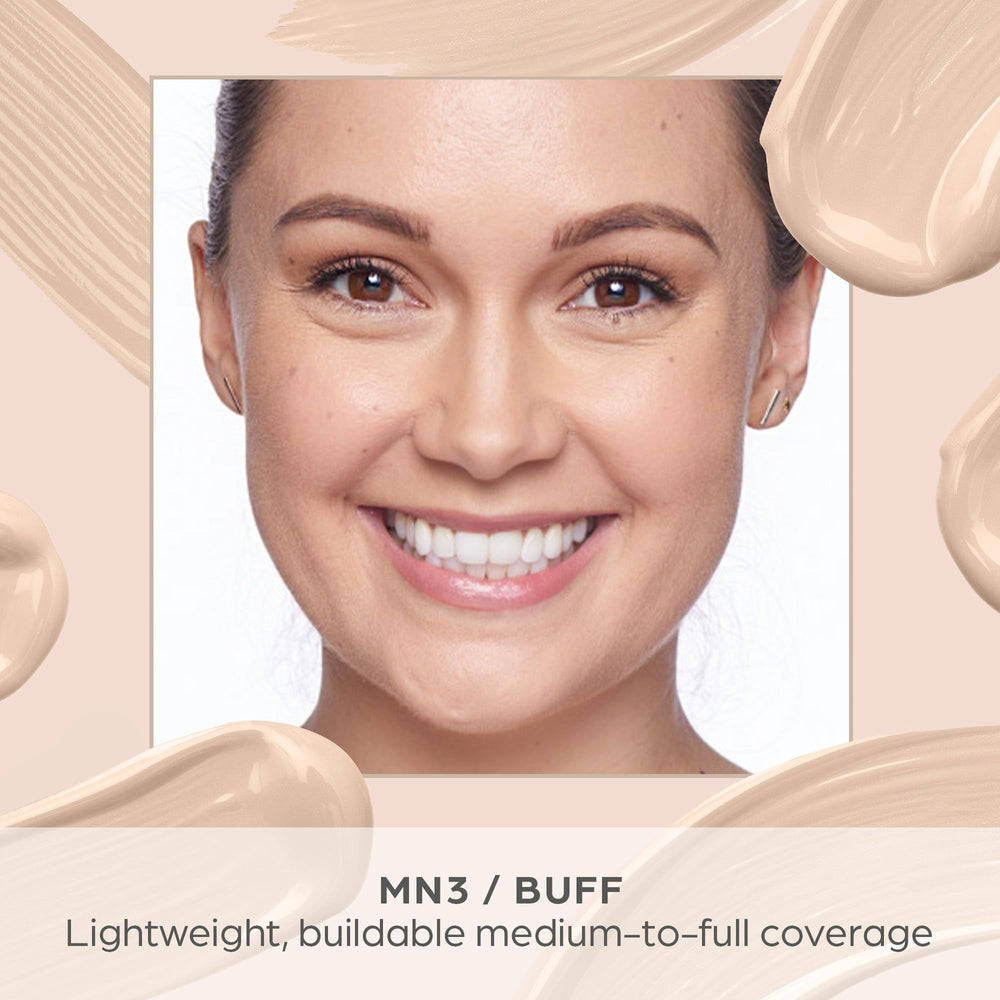 Swatches showing buildable medium-to-full coverage with PÜR MINERALS 4-in-1 Sculpting Concealer.
