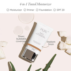 Open tube of PÜR MINERALS 4-in-1 tinted moisturizer shows creamy texture ready to blend