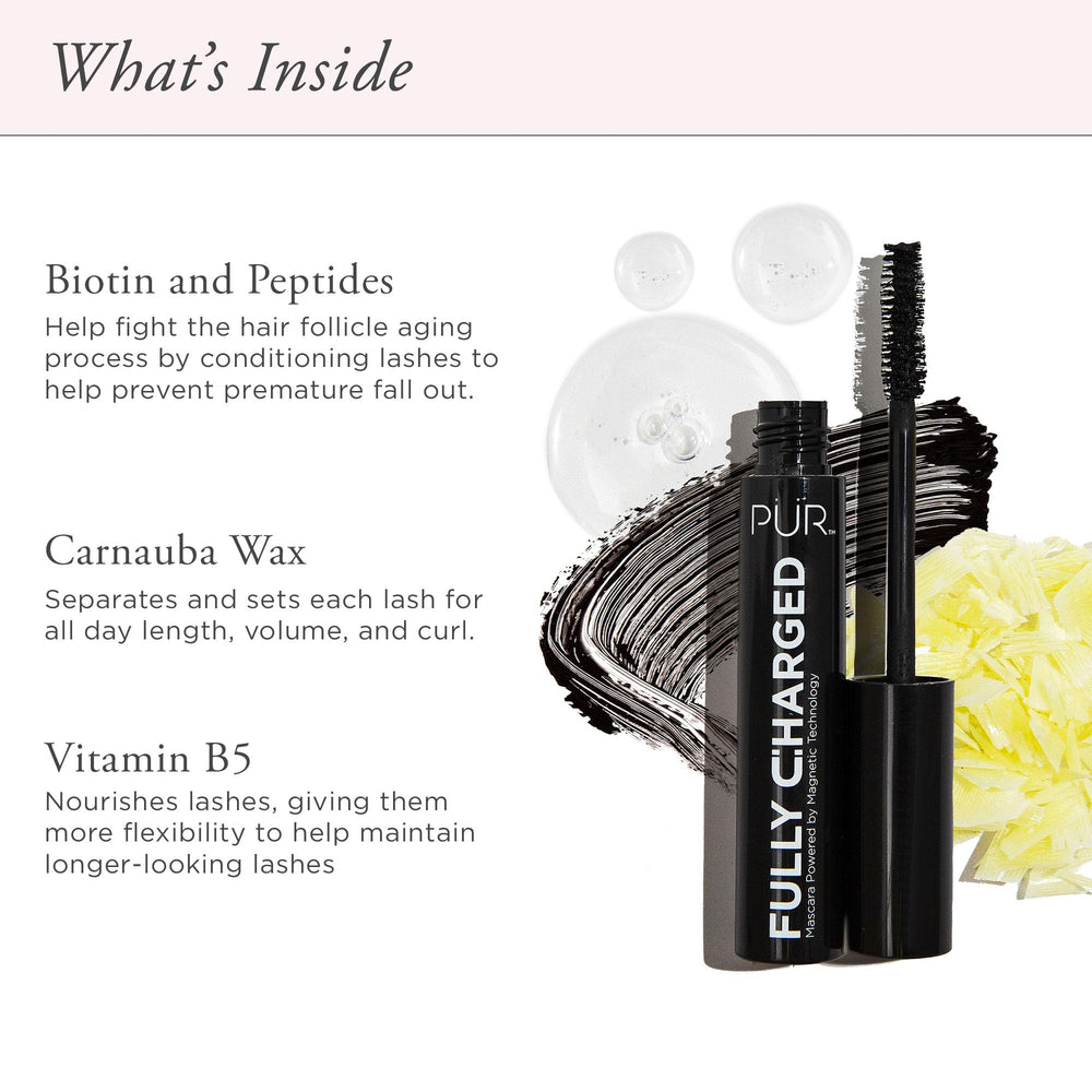 PÜR MINERALS Fully Charged Mascara lashes defined for a dramatic look.
