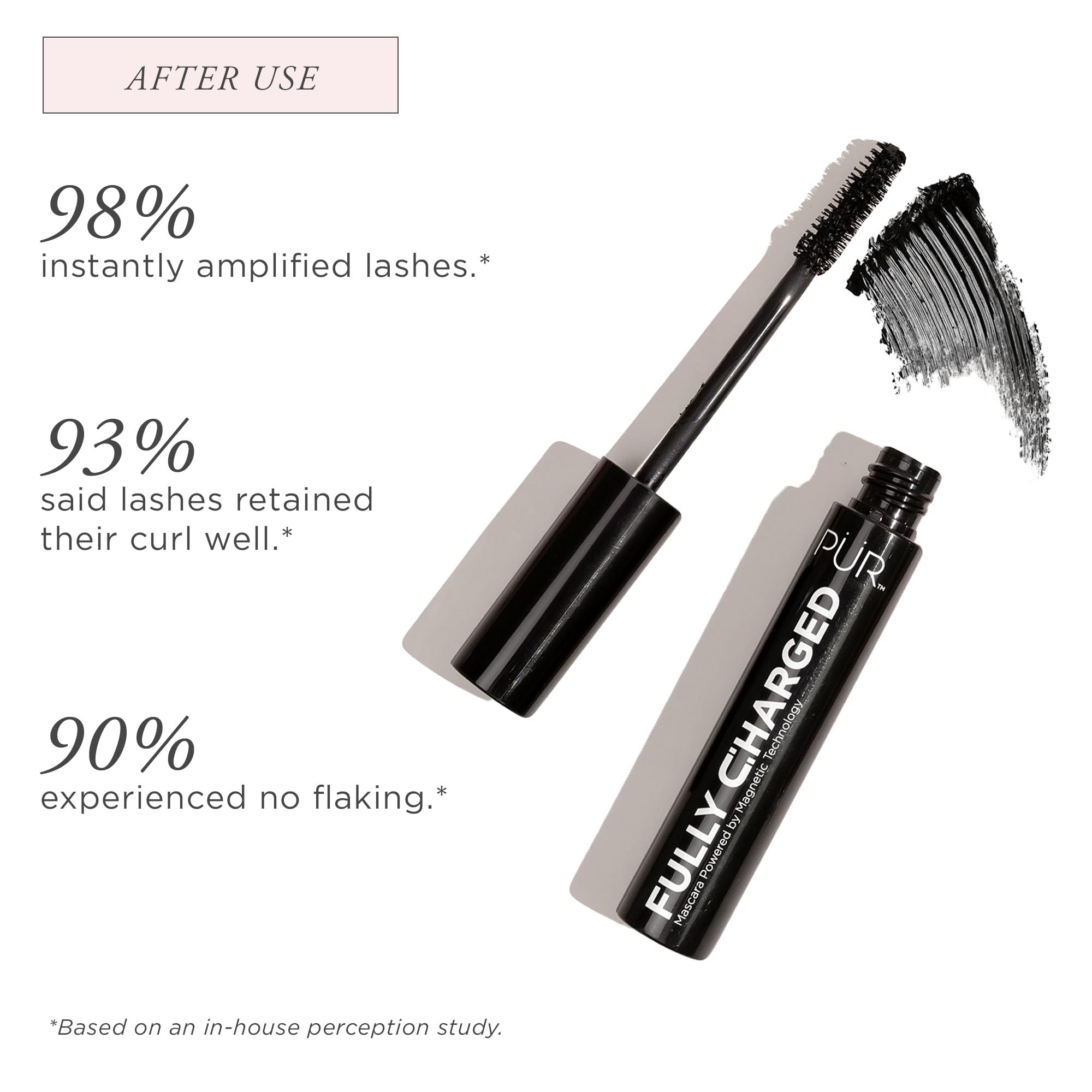 PÜR MINERALS Fully Charged Mascara travel-size packaging enables easy touch-ups.
