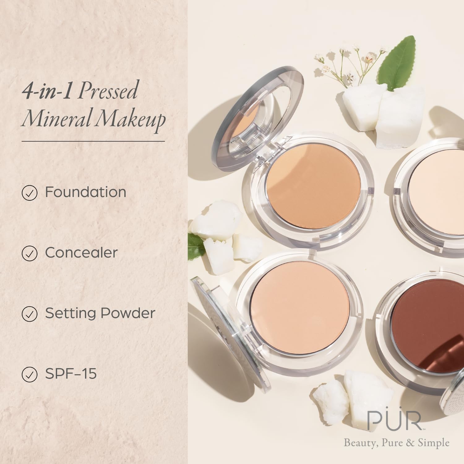 PÜR MINERALS Pur Beauty SPF 15 swatch highlighting buildable coverage