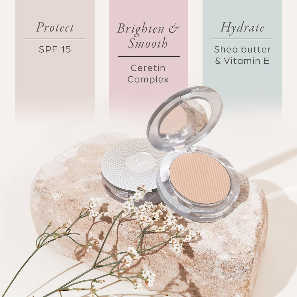 PÜR MINERALS SPF 15 compact Ivory open, daily protection base.
