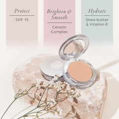 PÜR MINERALS SPF 15 label on compact packaging.