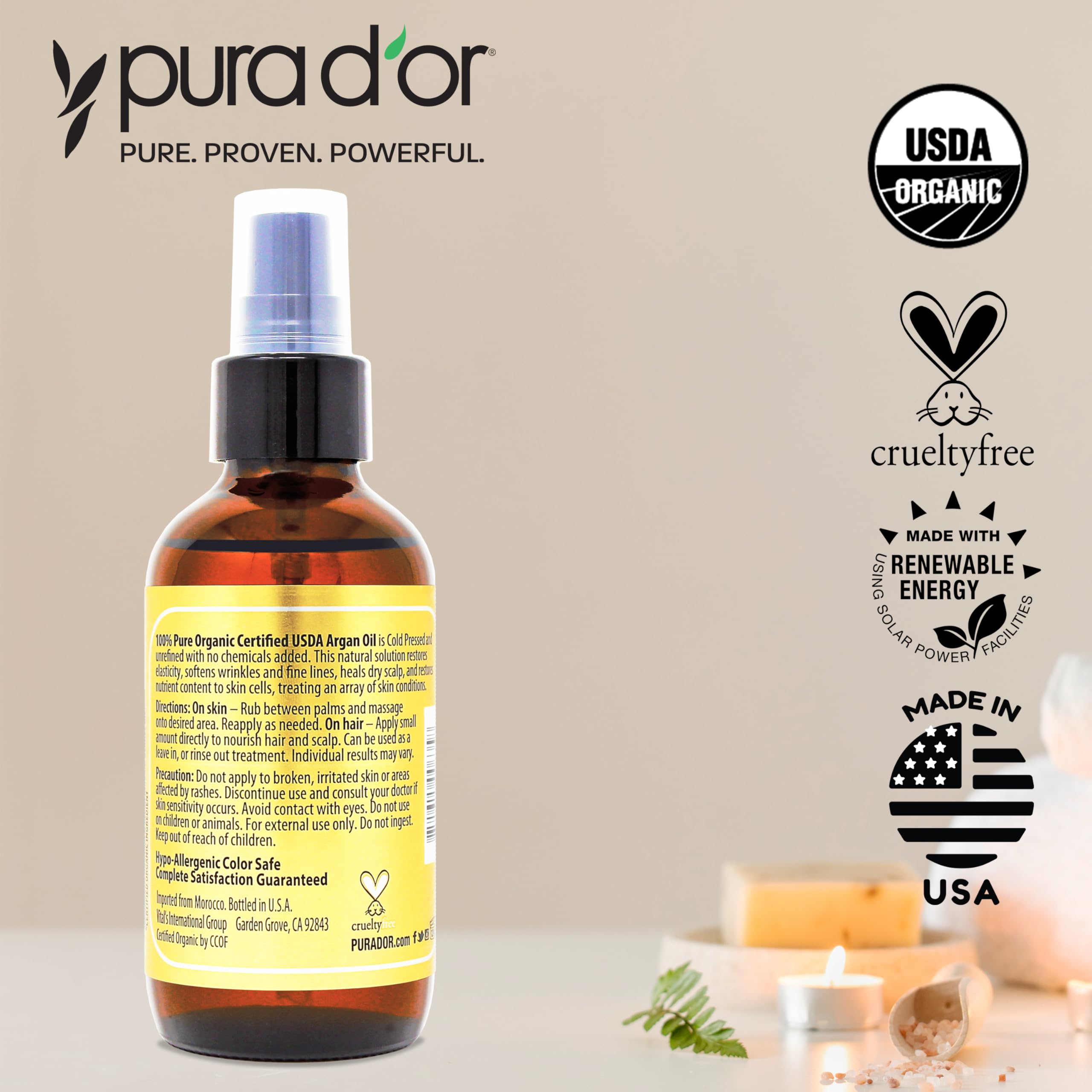 PURA D'OR Argán: escena spa para relajación de la piel