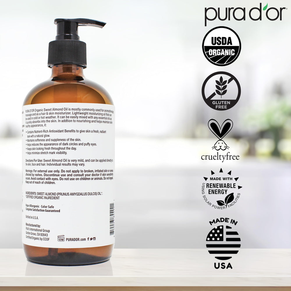 Seguro para piel sensible, apto para bebés, con PURA D'OR Aceite de Almendras.
