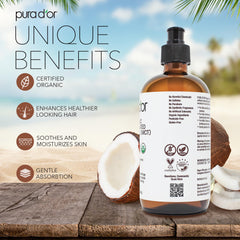 PURA D'OR Aceite fraccionado de coco, textura ligera que se absorbe rápido para rostro.