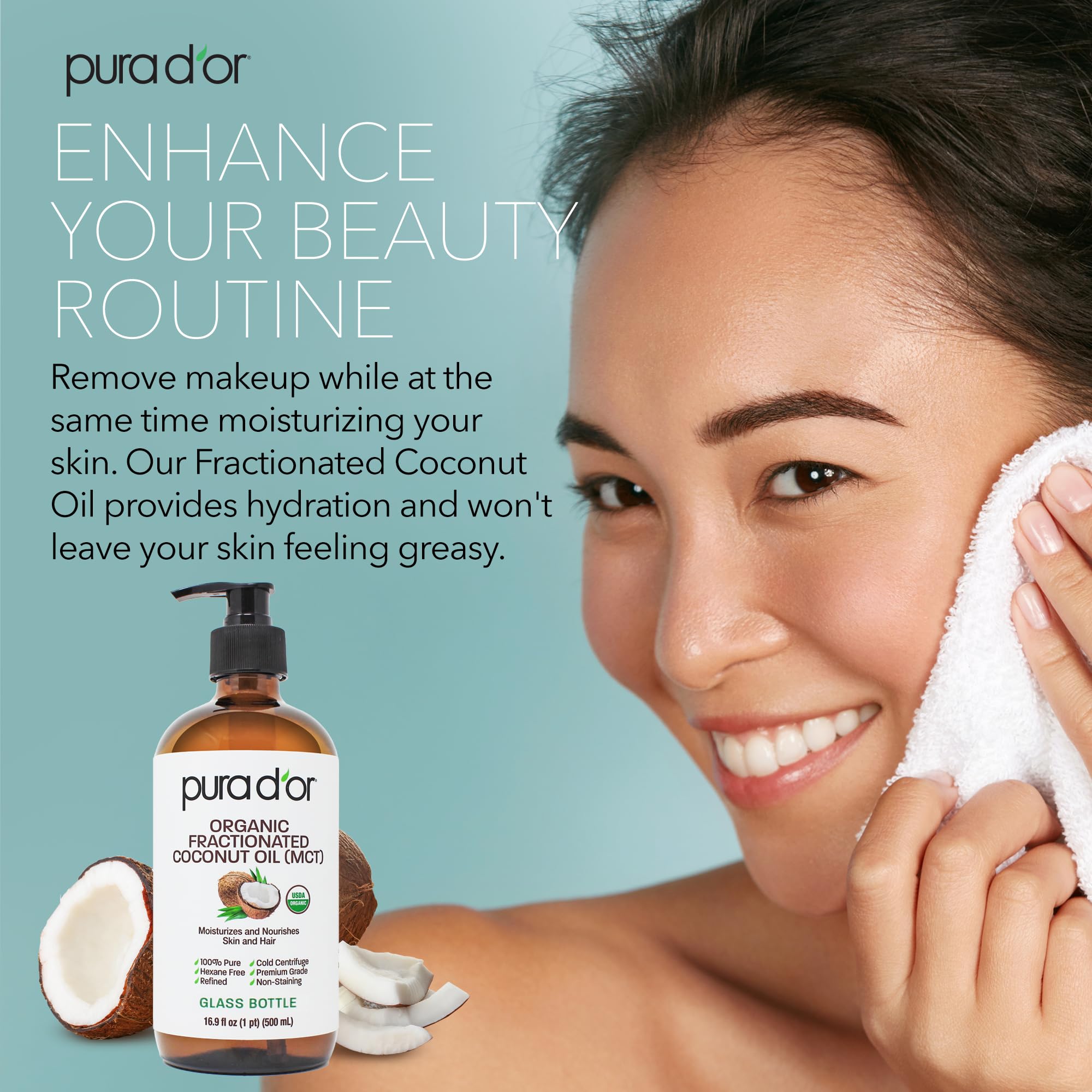 PURA D'OR Aceite versátil para piel, cabello y uñas en uso diario.