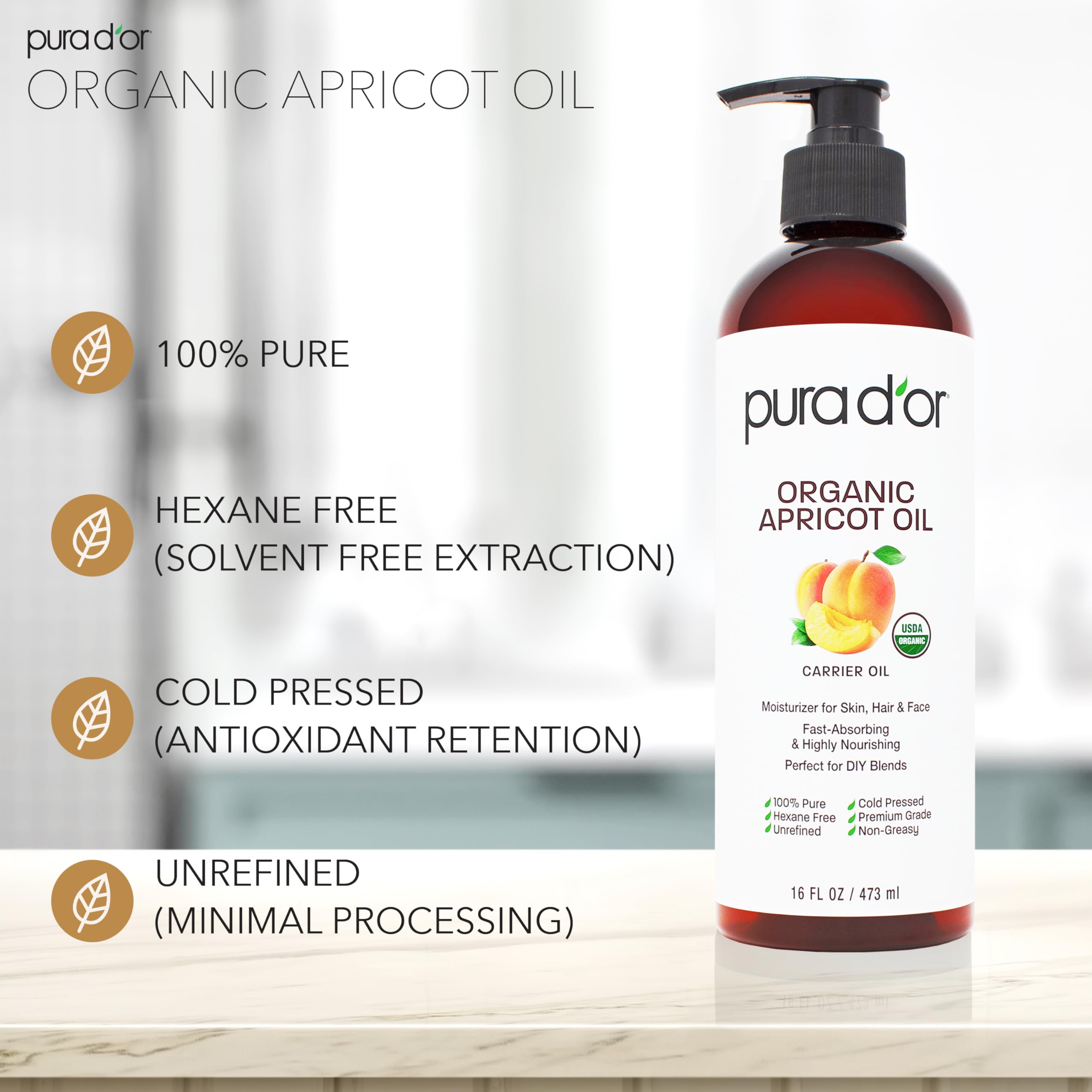 PURA D'OR Aceite de albaricoque orgánico: vertido para aplicación suave.