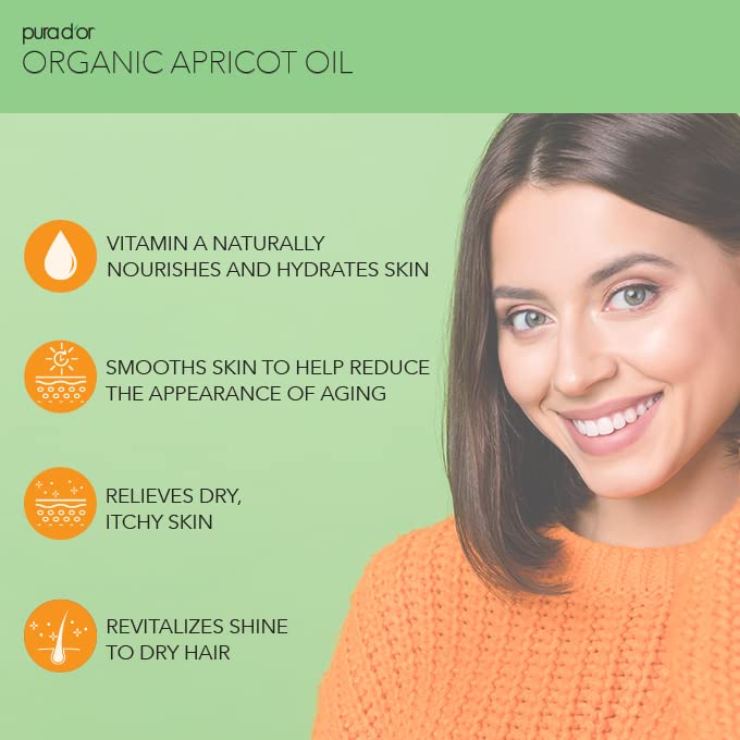 PURA D'OR Aceite de albaricoque orgánico: textura ligera para piel y cabello.