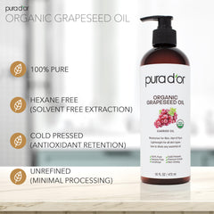 PURA D'OR Aceite de semilla de uva para cabello, desenreda y aporta brillo.
