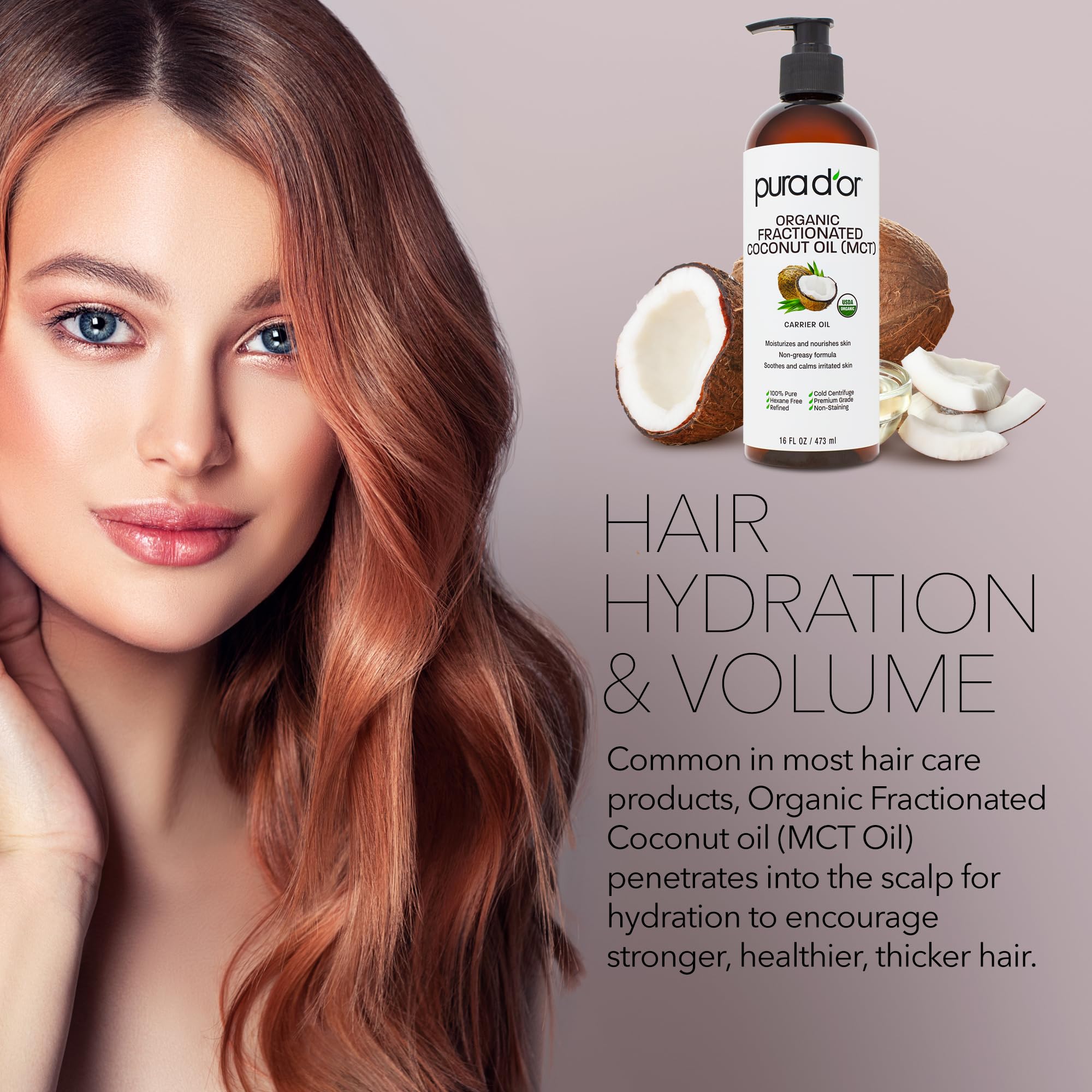 PURA D'OR Aceite de Coco Fraccionado para rituales de baño y bienestar.