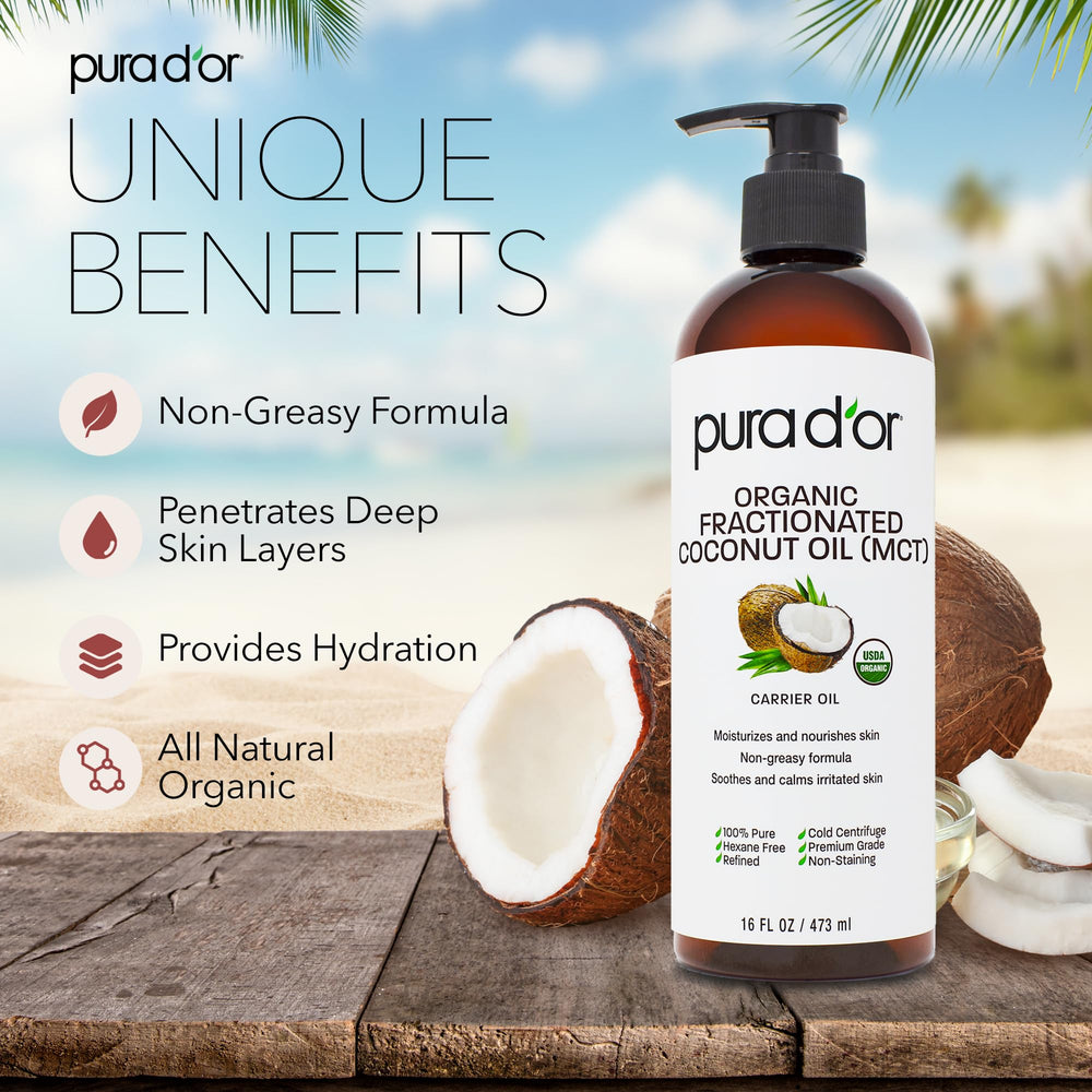 PURA D'OR Aceite de Coco Fraccionado para cabello brillante y suave.