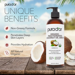 PURA D'OR Aceite de Coco Fraccionado para cabello brillante y suave.