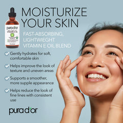 PURA D'OR Aceite de Vitamina E, uso facial suave para brillo natural.