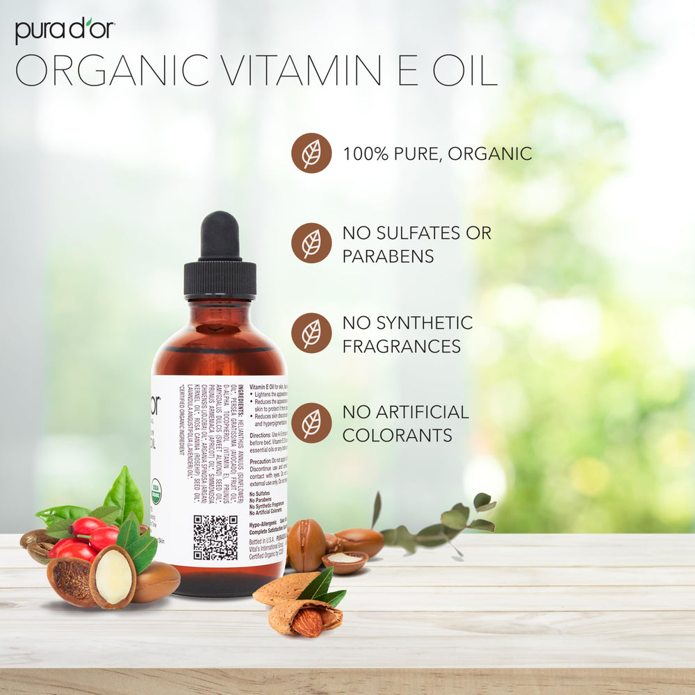 PURA D'OR Aceite de Vitamina E, textura ligera y absorción rápida.