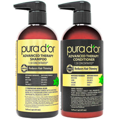 PURA D'OR Advanced Therapy Biotin Shampoo bottle showing volume‑boosting formula for thicker look