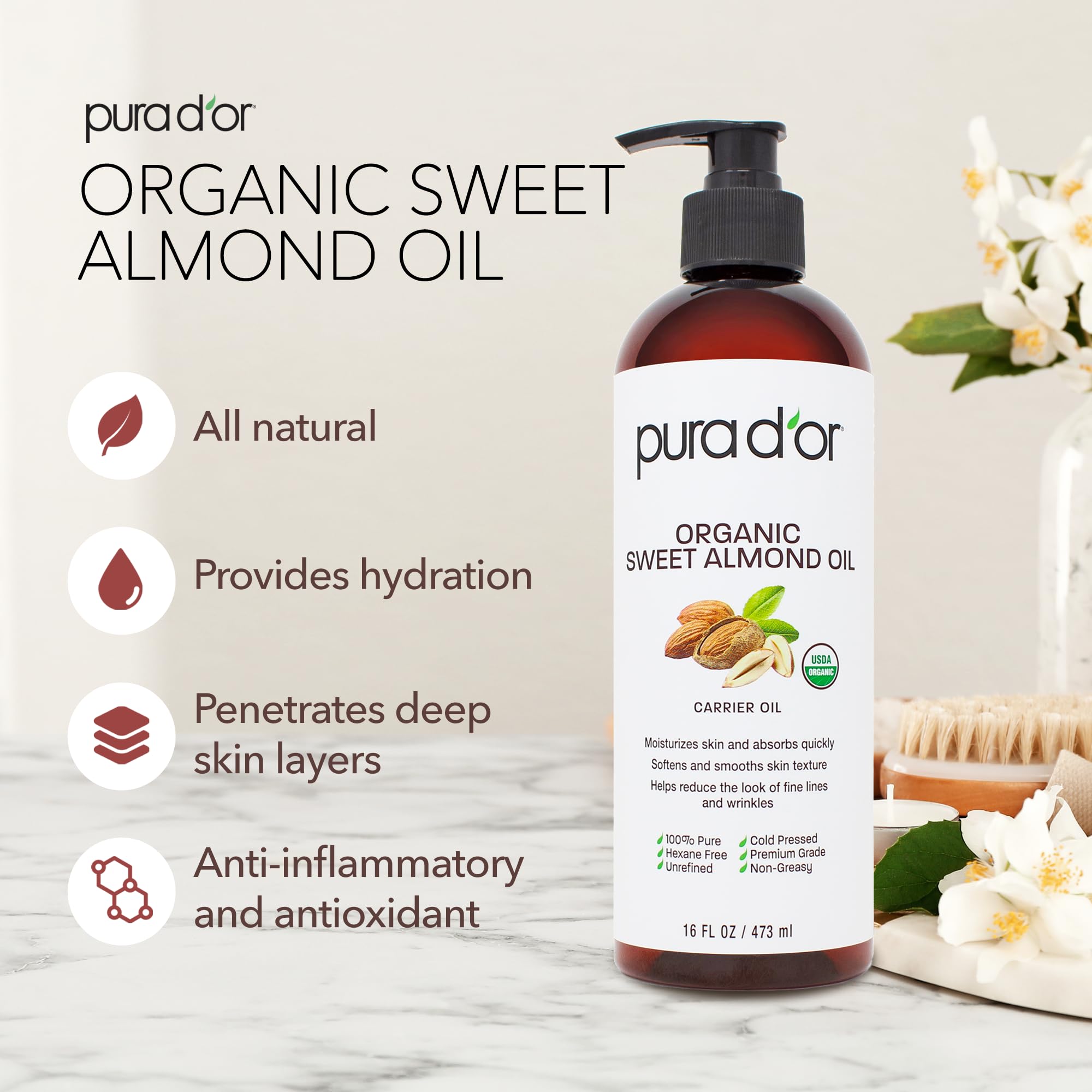 Aplicación en manos con aceite de almendra dulce para piel suave