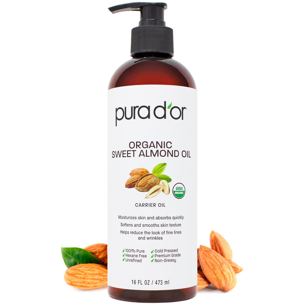 PURA D'OR aceite de almendra dulce orgánico en botella para uso diario en piel
