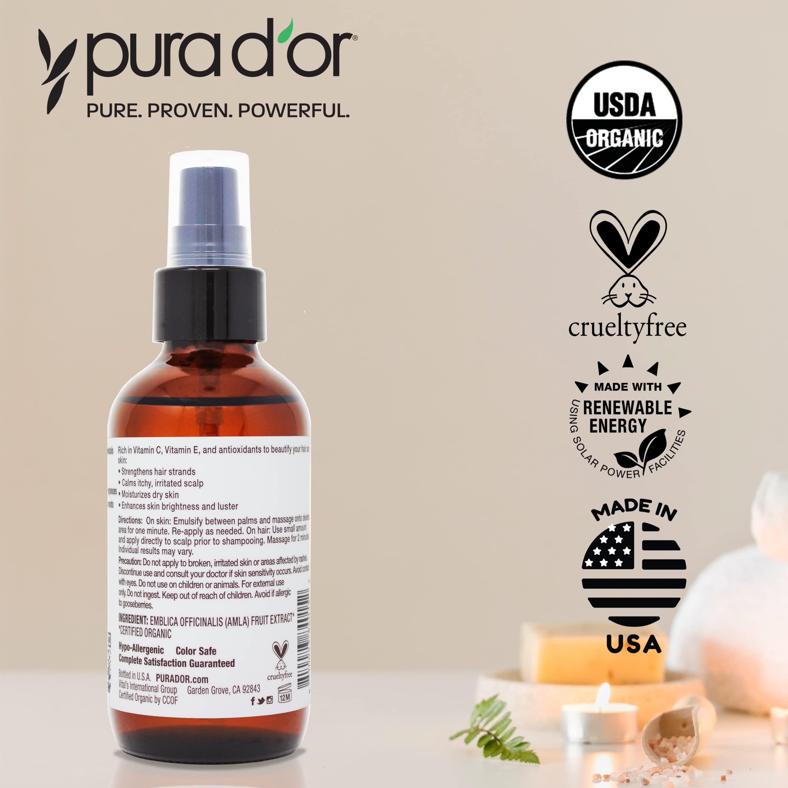PURA D'OR Amla Aceite: apto para cabello teñido y vibrante
