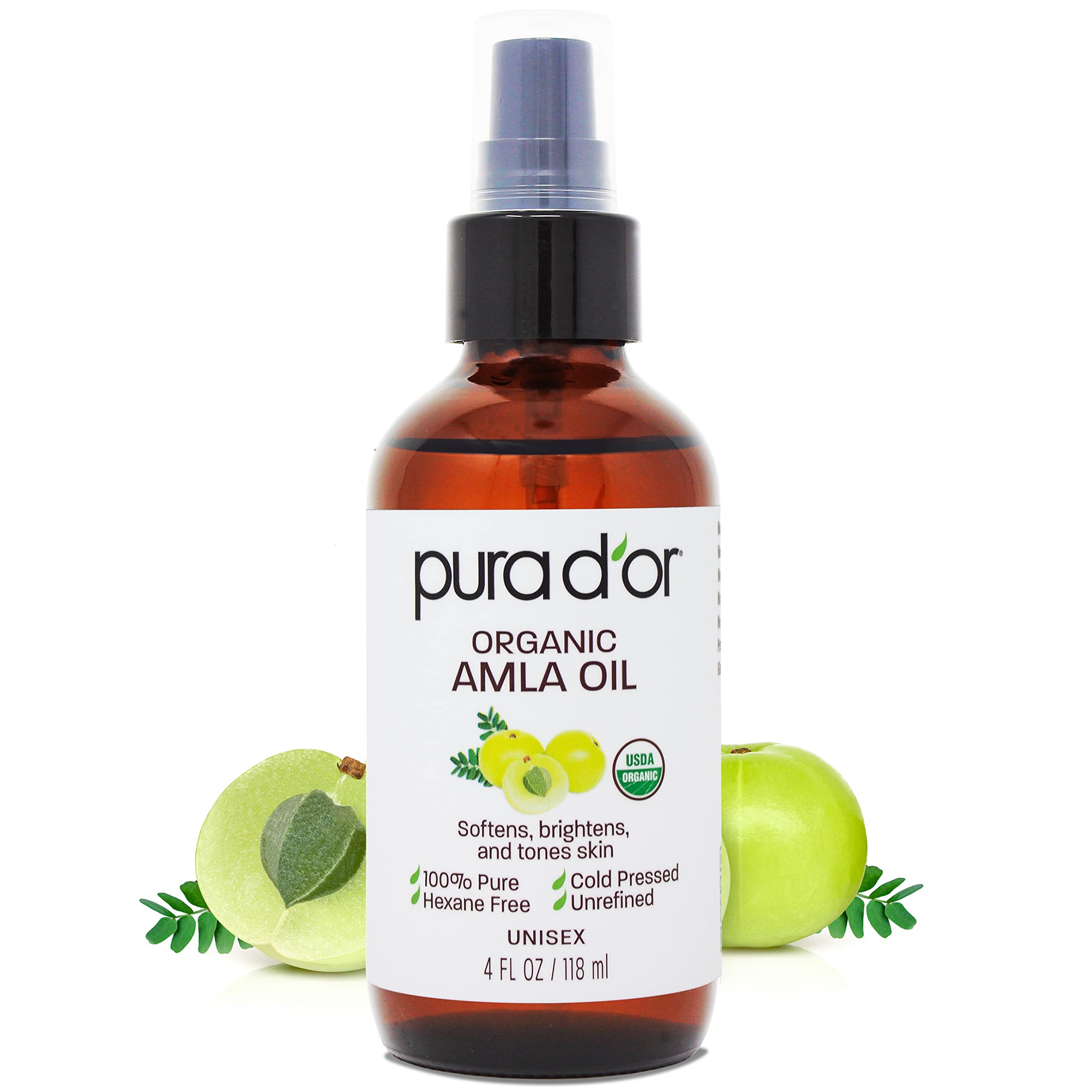 PURA D'OR Amla Aceite: botella vertiendo, inicio de tratamiento capilar