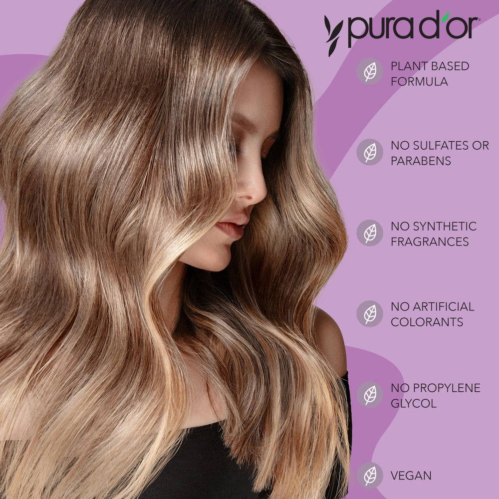 PURA D'OR Apple Cider Vinegar conditioner bottle showcases hydrating formula for fuller, softer hair.