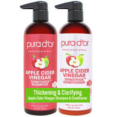 PURA D'OR Apple Cider Vinegar shampoo bottle highlights gentle clarifying cleanse for all hair types.