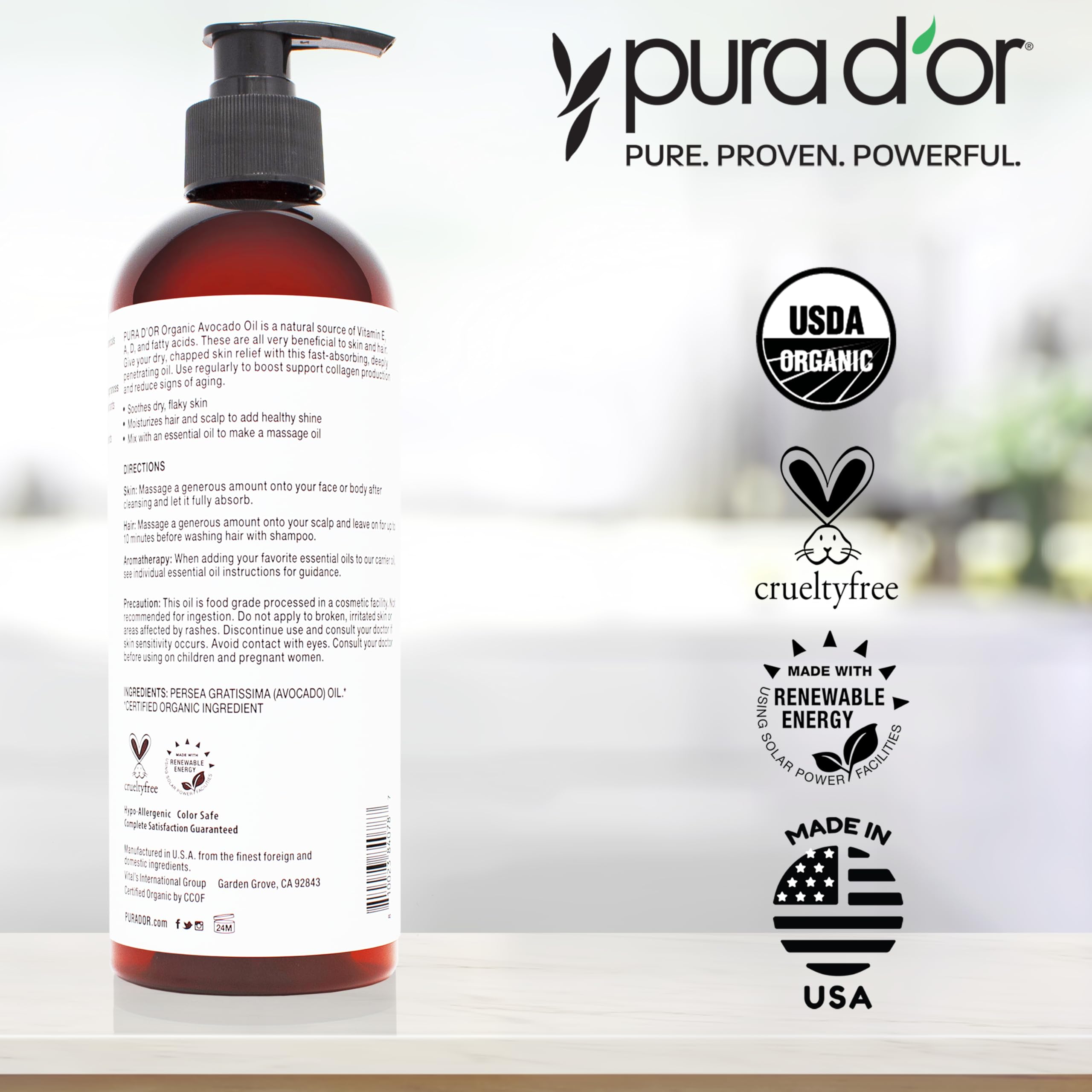 PURA D'OR Avocado Oil USDA Organic label display