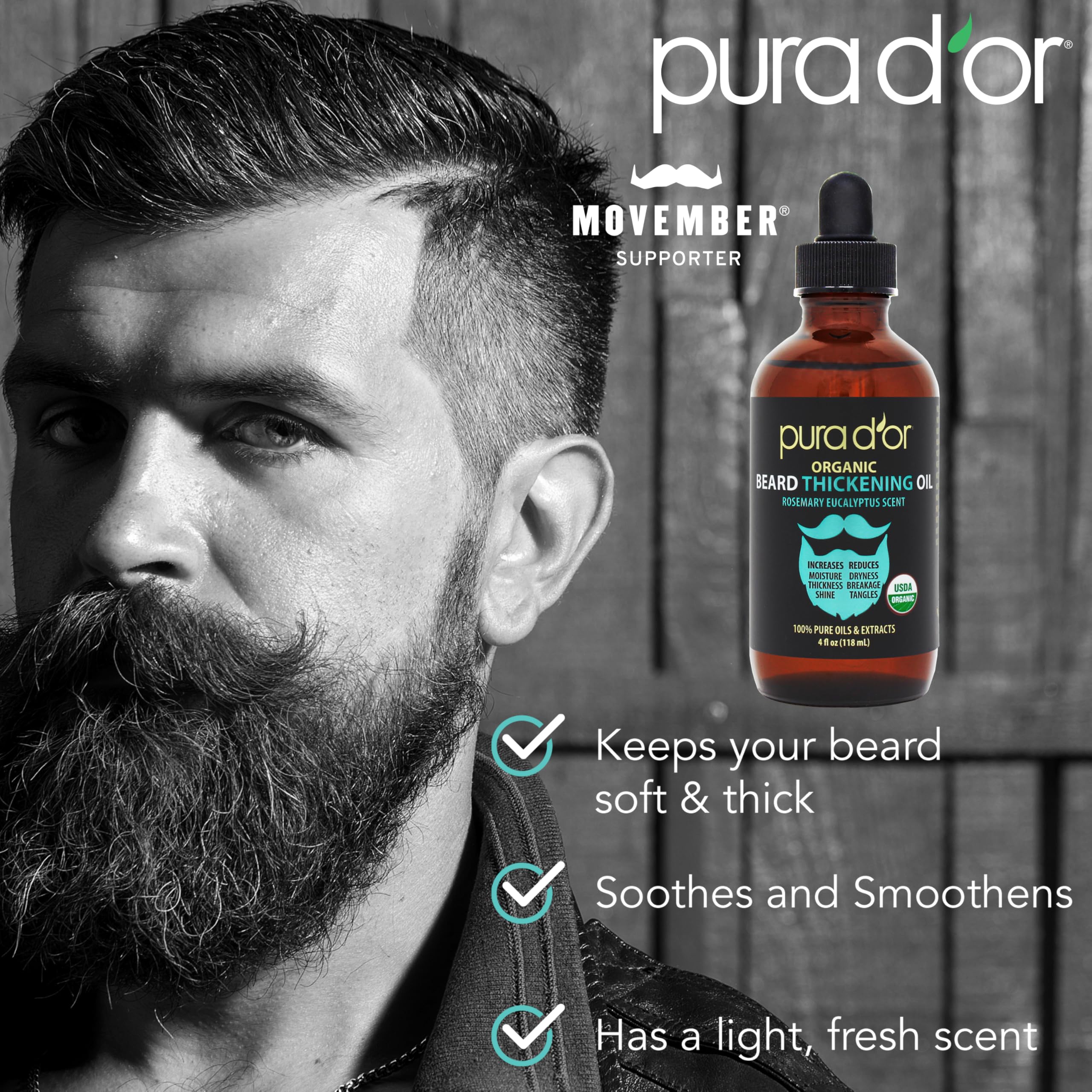 PURA D'OR beard oil Biotin and Castor oils boost softness and manageability