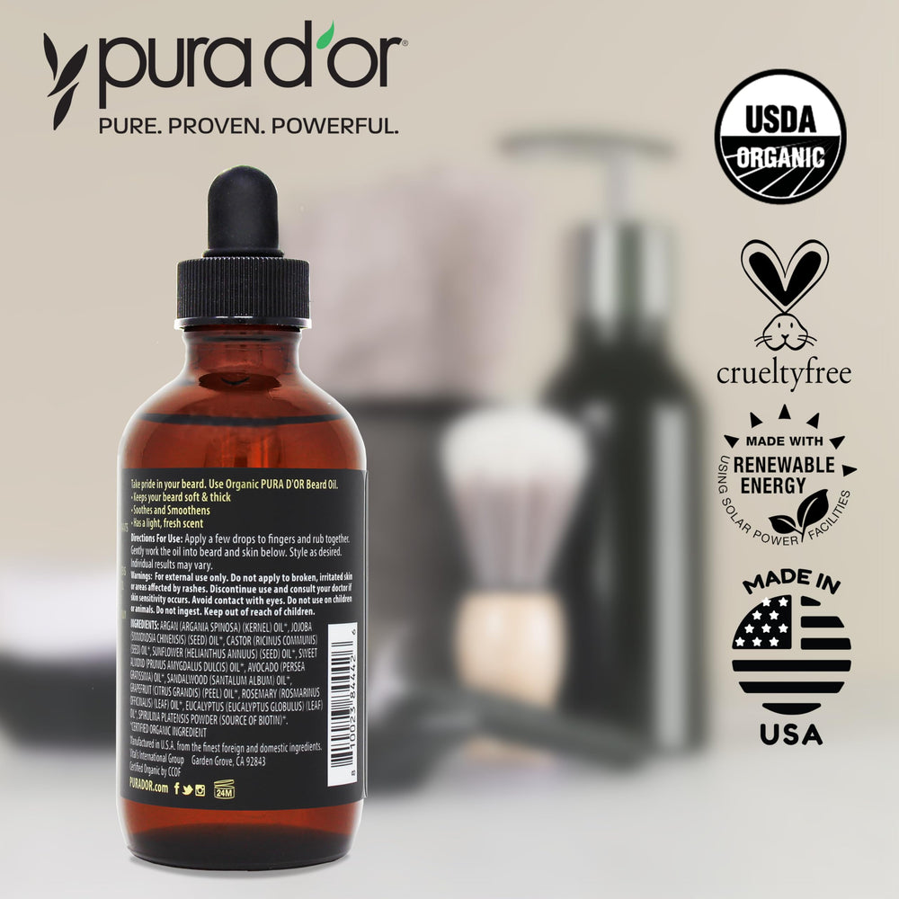 PURA D'OR beard oil yields a smoother look and reduced roughness
