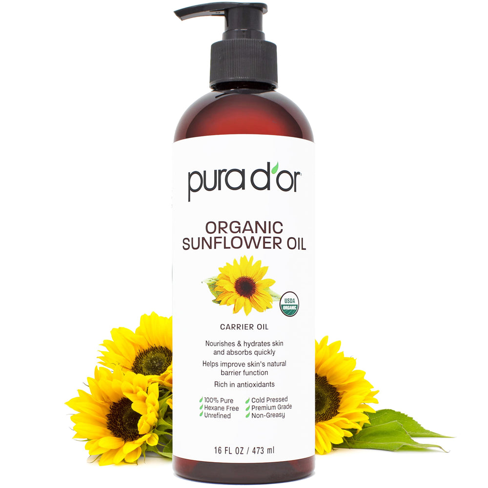 PURA D'OR: bote de aceite de girasol orgánico prensado en frío para piel y cabello.