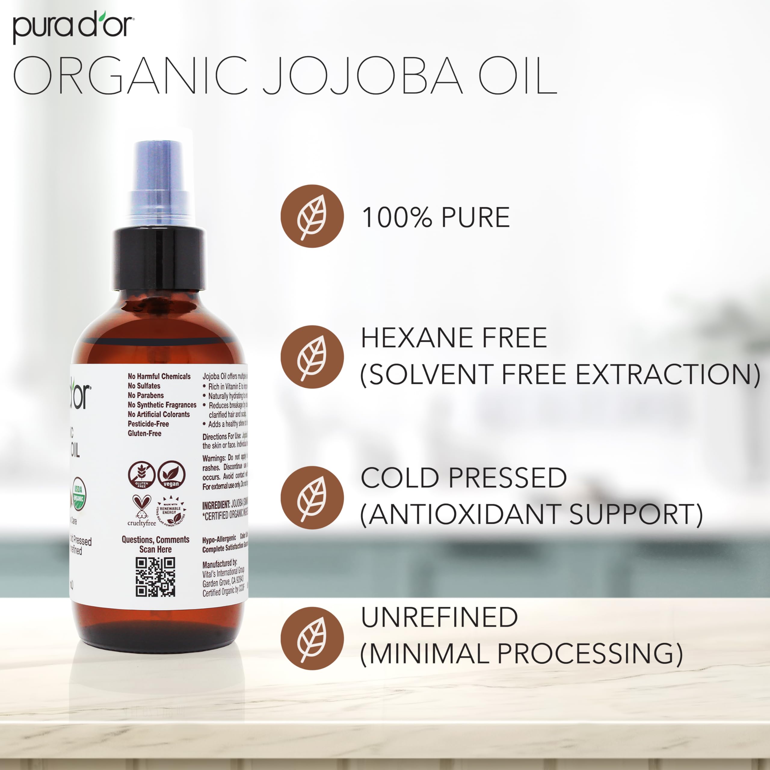 PURA D'OR Cabello brillante y suave gracias al aceite de jojoba.